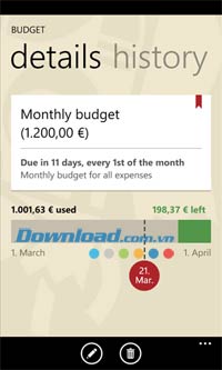 Toshl Finance cho Windows Phone