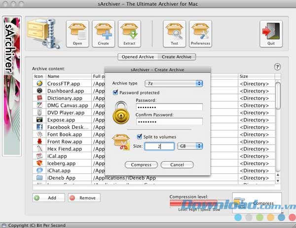Giao diện chương trình sArchiver cho Mac