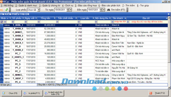 Giao diện phần mềm quản lý bán hàng RICpc