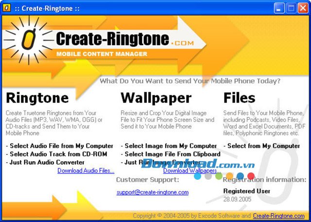 Giao diện chương trình Create Ringtone