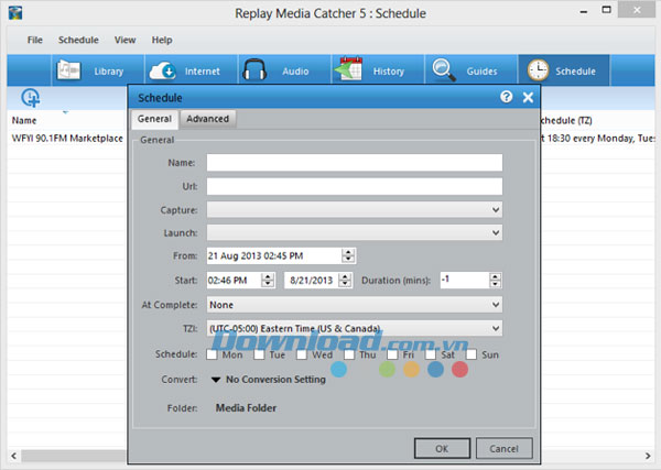Lập lịch trình ghi Replay Media Catcher