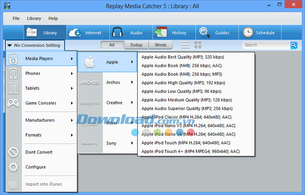 Nhập sang iTunes Replay Media Catcher
