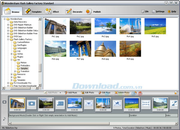 Tạo trình chiếu flash Wondershare Flash Gallery Factory Standard