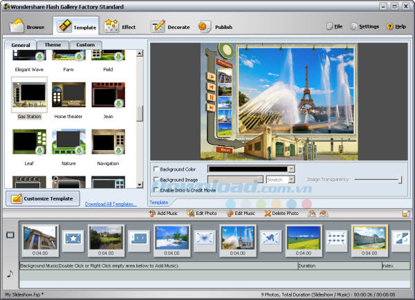 Lựa chọn template yêu thích Wondershare Flash Gallery Factory Standard