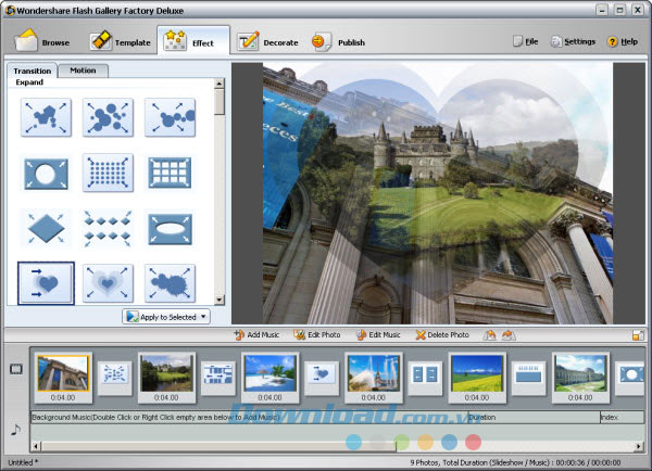 Thiết lập hiệu ứng chuyển tiếp Wondershare Flash Gallery Factory Standard