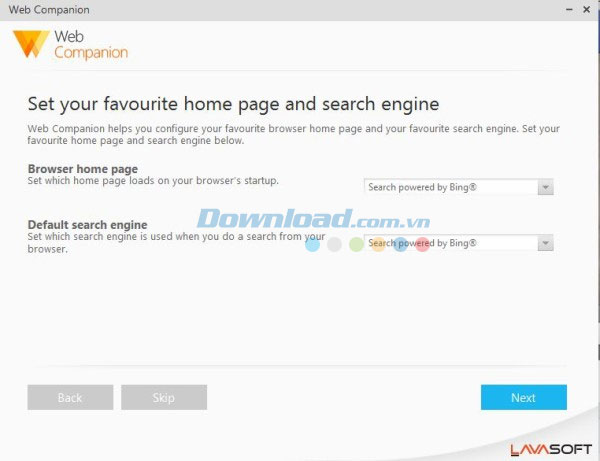 Thiết lập trang chủ và công cụ tìm kiếm Ad-Aware Web Companion