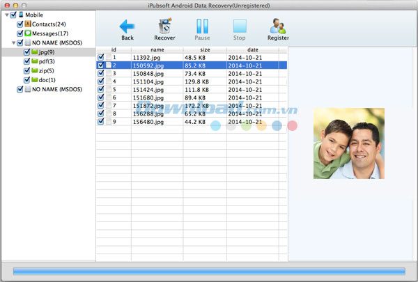 Bắt đầu quá trình phục hồi dữ liệu cho thiết bị Android
