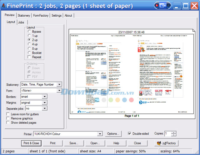 Giao diện chính ứng dụng FinePrint