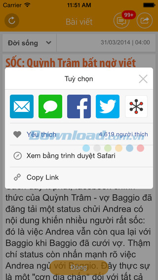 Chia sẻ Kênh 14 cho iOS
