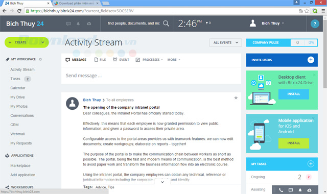 Bitrix24 trên web