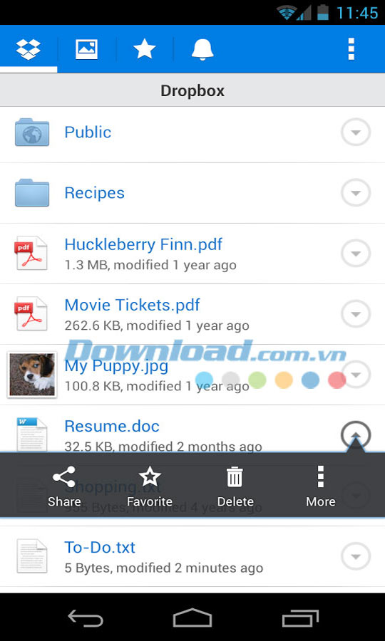 Lưu trữ dữ liệu trực tuyến Dropbox for Android