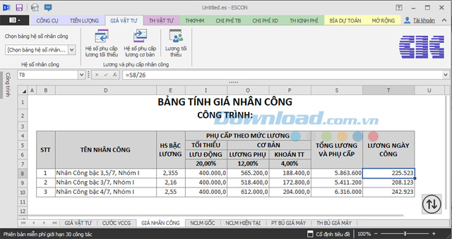 Phần mềm dự toán Escon