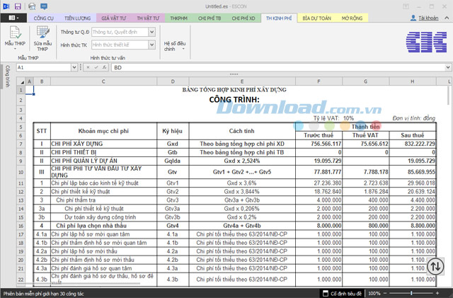 Phần mềm dự toán Escon