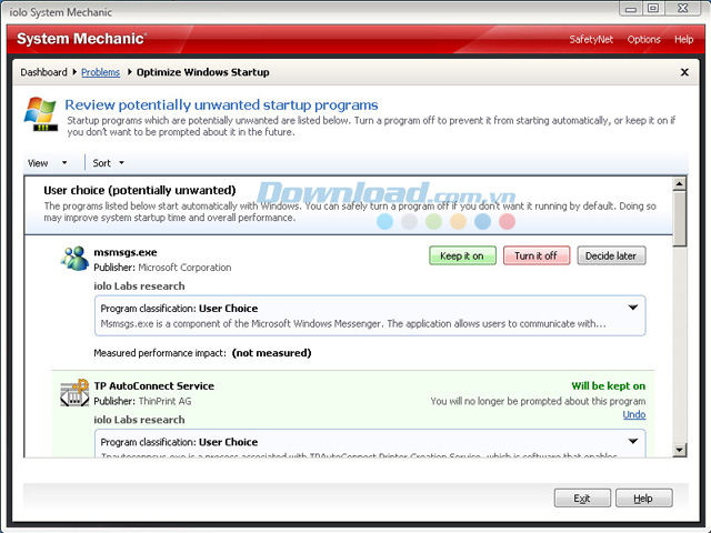 Tính năng Startup Optimizer System Mechanic Professional