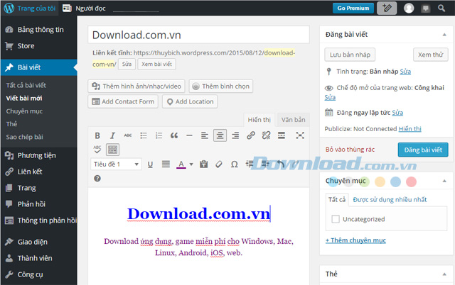 Giao diện đăng bài của WordPress