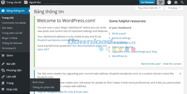 Giao diện quản trị của WordPress