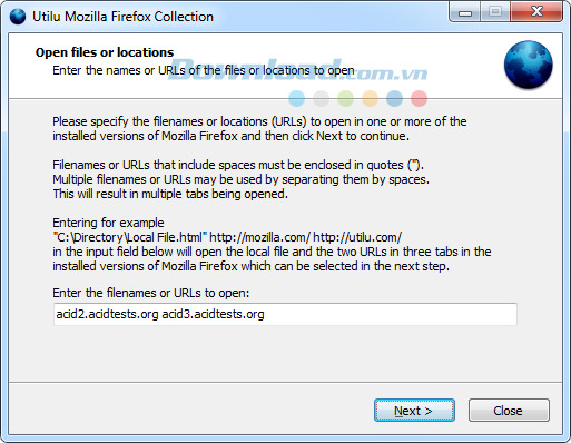 Mở tập tin, URL trong Utilu Mozilla Firefox Collection