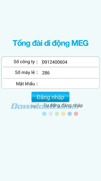 Màn hình đăng nhập dịch vụ tổng đài di động MEG