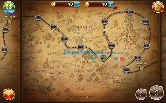 Bản đồ các địa điểm chiến đấu trong game Toy Defense 3: Fantasy 