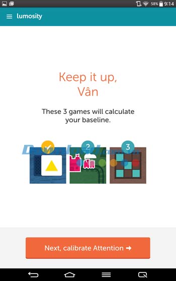 Giao diện ứng dụng Lumosity 