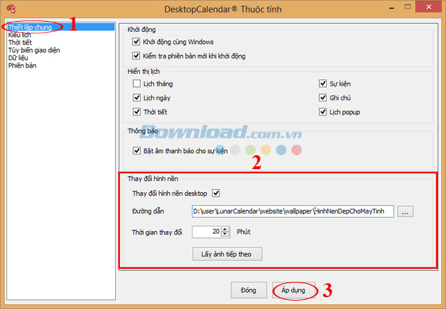 Thay đổi hình nền cho lịch trên màn hình desktop