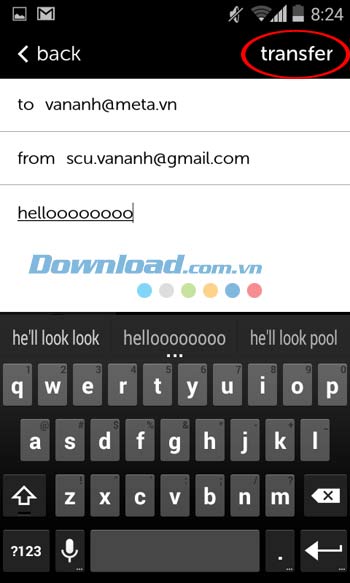 Nhập Email để chia sẻ bằng WeTransfer 