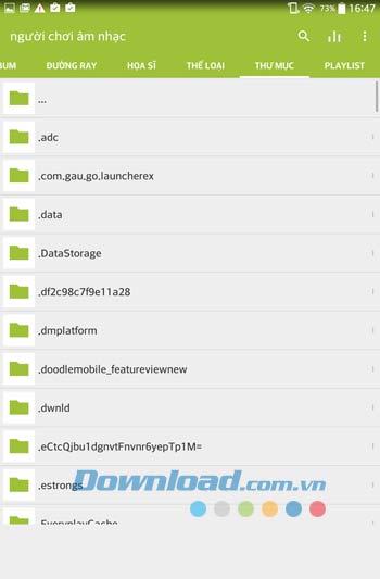  Music Player by mytechnosound hiển thị các thư mục trên thiết bị