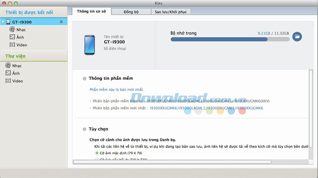 Thông tin về phần mềm Samsung Kies