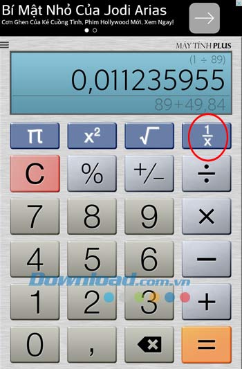 Phép tính phân số trong Calculator Plus Free