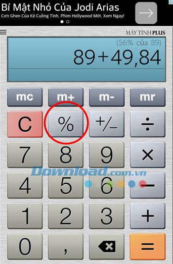 Tính tỷ số phần trăm trong Calculator Plus Free
