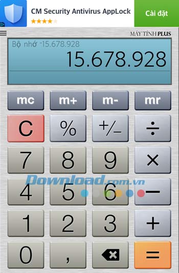 Calculator Plus Free đưa ra kết quả nhanh chóng