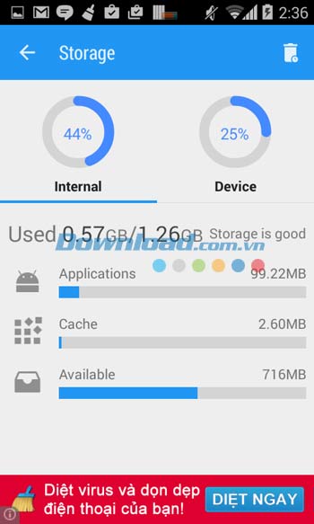 Biểu đồ dung lượng bộ nhớ trong Smart Booster - Free Cleaner Biểu đồ dung lượng bộ nhớ trong Smart Booster - Free Cleaner