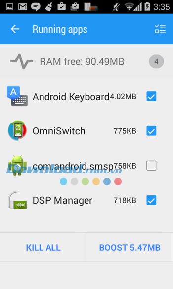 Smart Booster - Free Cleaner hiển thị các ứng dụng đang chạy Smart Booster - Free Cleaner hiển thị các ứng dụng đang chạy