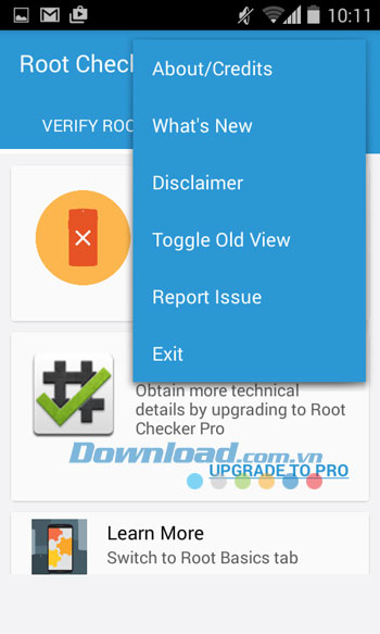 Các nút chính trong Root Checker