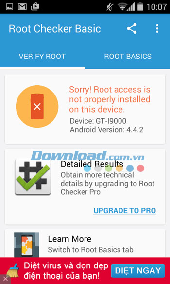 Root Checker hiển thị kết quả kiểm tra