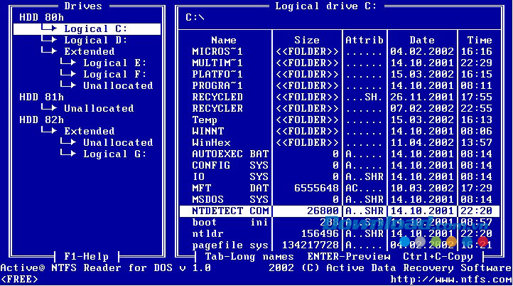 Giao diện của NTFS khi chương trình đang chạy
