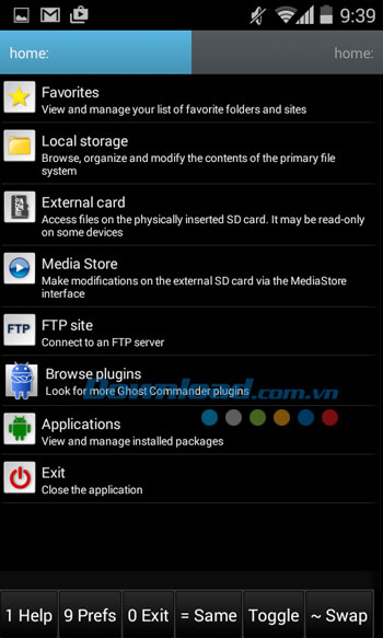 Giao diện ứng dụng Ghost Commander File Manager 