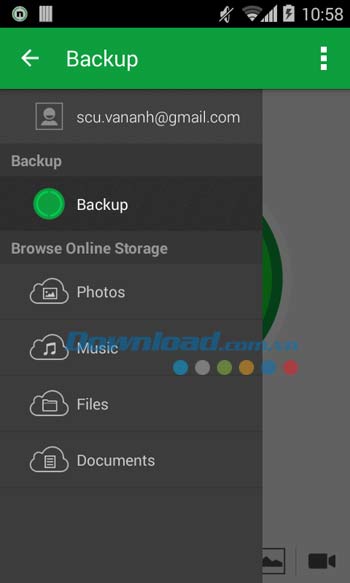 Menu chính trong Nero BackItUp