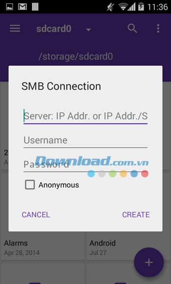 Amaze File Manager hỗ trợ chia sẻ qua giao thức SMB