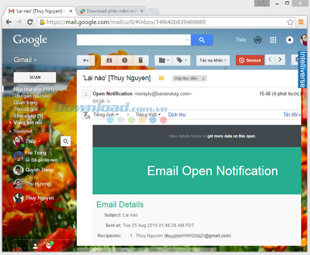 Nội dung email thông báo