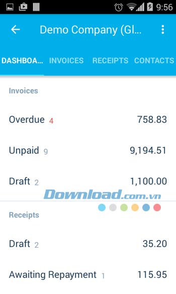 Bảng Dashboard trong Xero
