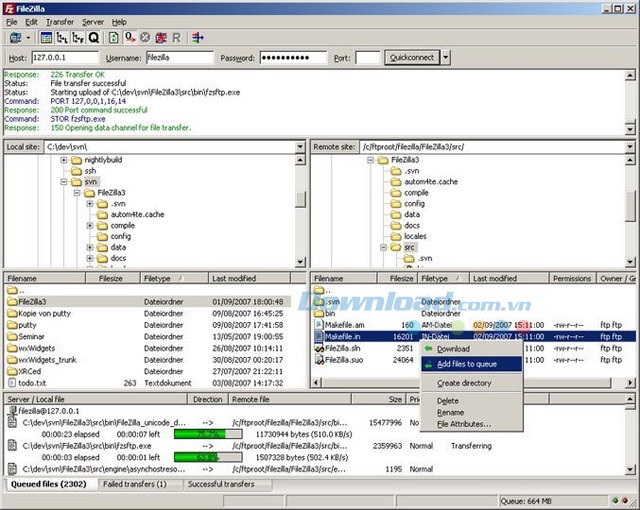 Giao diện chính của FileZilla Portable