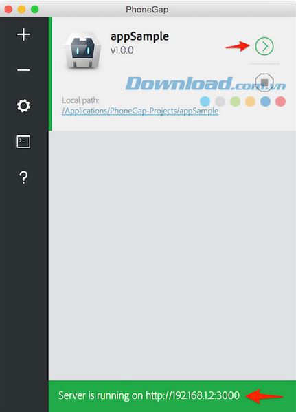 Ứng dụng đang chạy trong PhoneGap