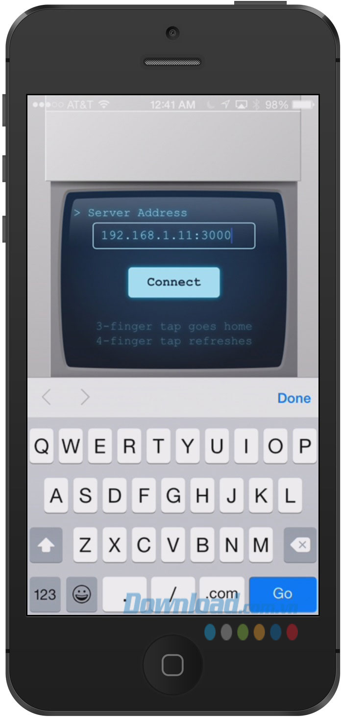 Nhập địa chỉ server vào PhoneGap Developer trên điện thoại 