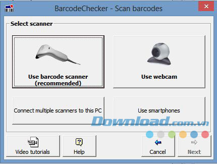 Chọn thiết bị quét với BarcodeChecker