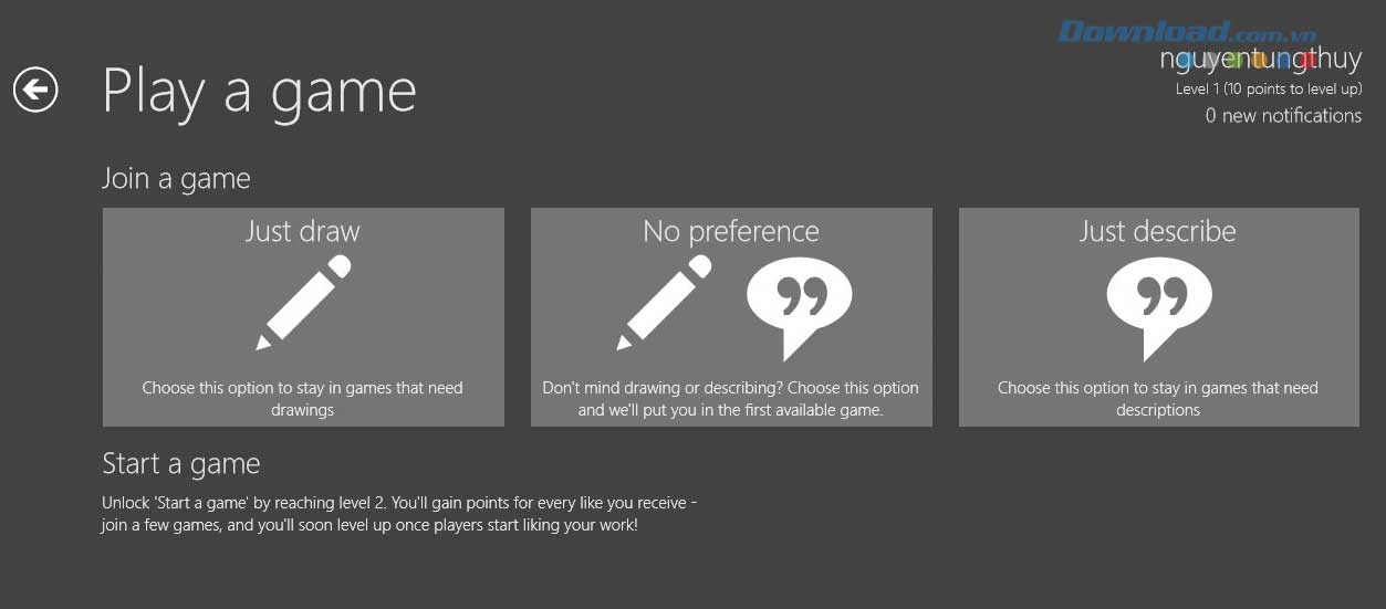 Chọn mục để bắt đầu chơi game Interference