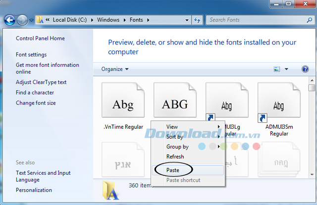 Paste font chữ UTM vào thư mục Font