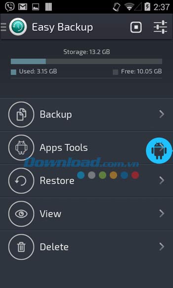 Giao diện ứng dụng Easy Backup & Restore
