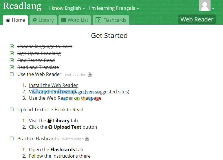 Giao diện chính của Readland