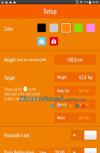 Các cài đặt cơ bản trong Weight Loss Tracker